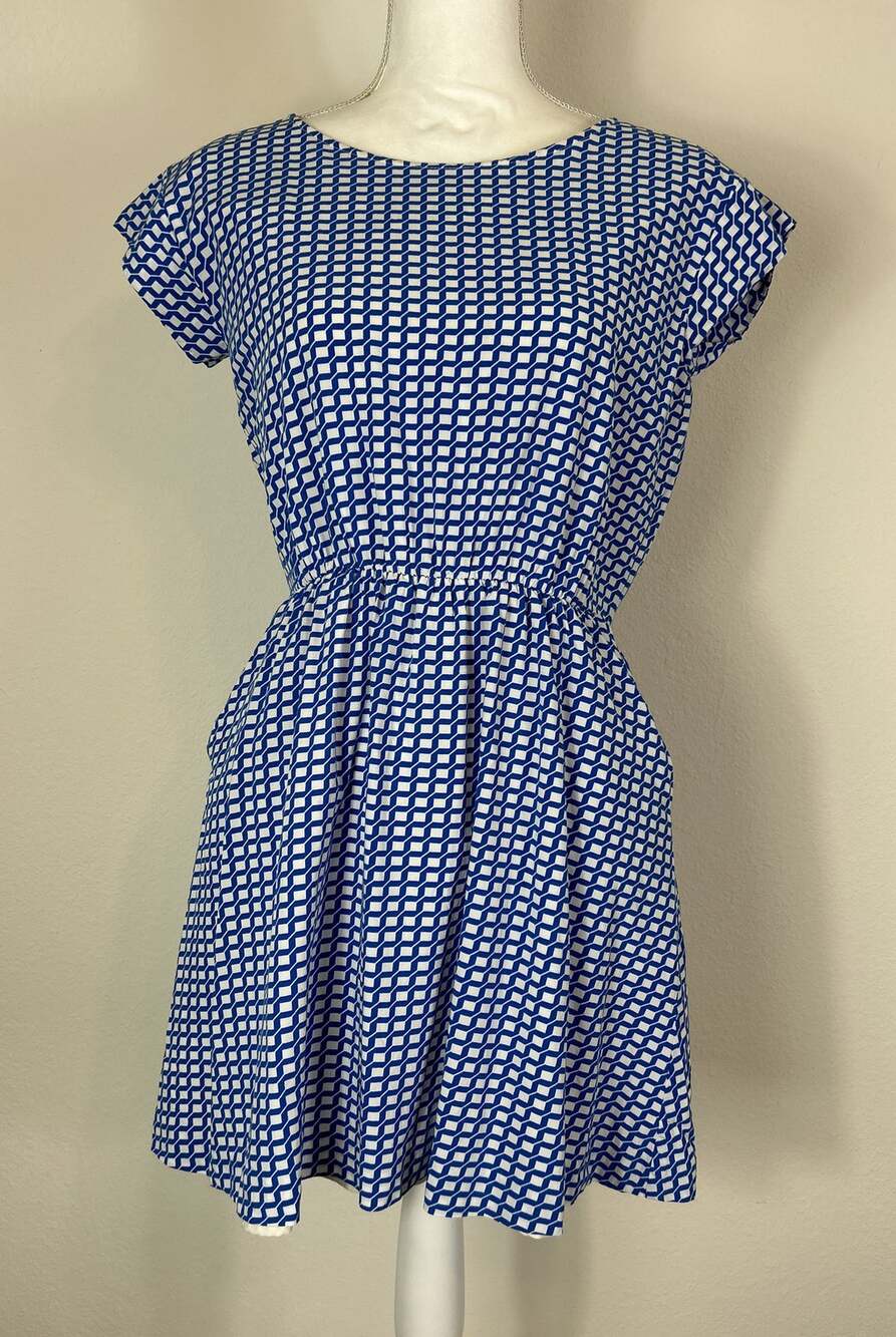 GAP Blue & White Gingham Geo Print "Zoe" Mini Dress w Pockets Size XS (0/2)